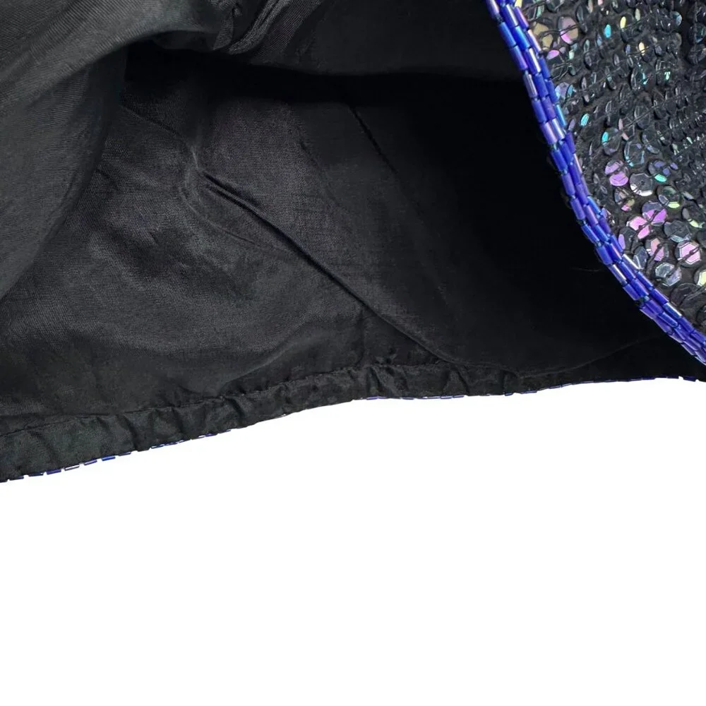 VTG Black Iridescent Mermaidcore Dark Fairy Sequin‎ Skirt 100% Silk Size Medium - Picture 4 of 10